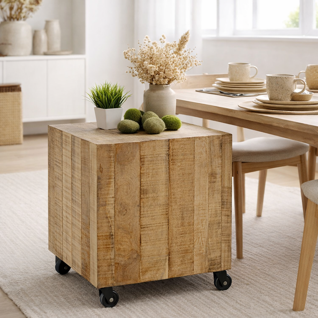 Table basse carrée 45 x 45 x 45 cm table d'appoint table à fleurs manguier durable bois de récupération en situation