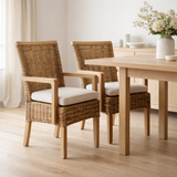 Chaises de salle à manger Ensemble avec des accoudoirs 2 pièces chaise de rotin Perth Capuccino Cockture Froms durable en situation