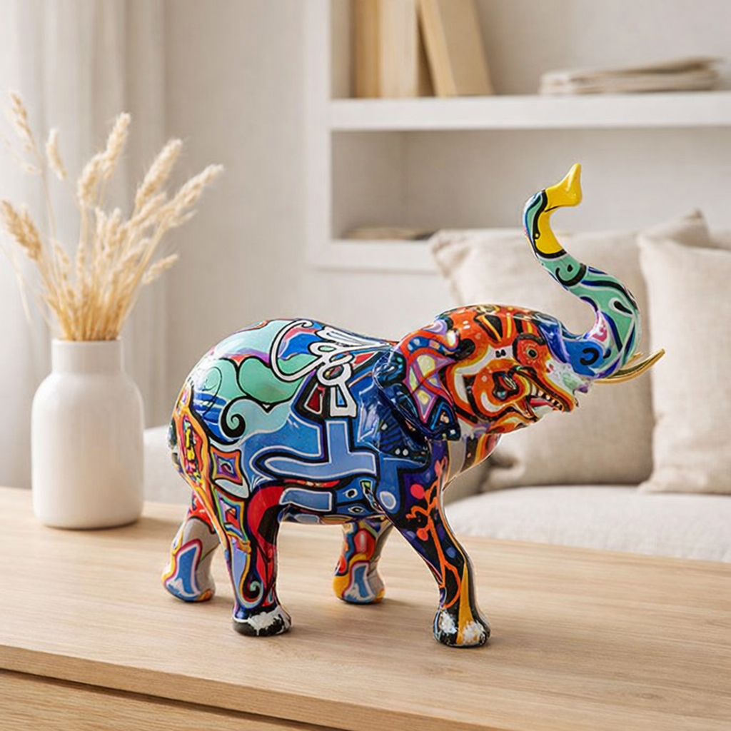 éléphant en polyrésine coloré en situation