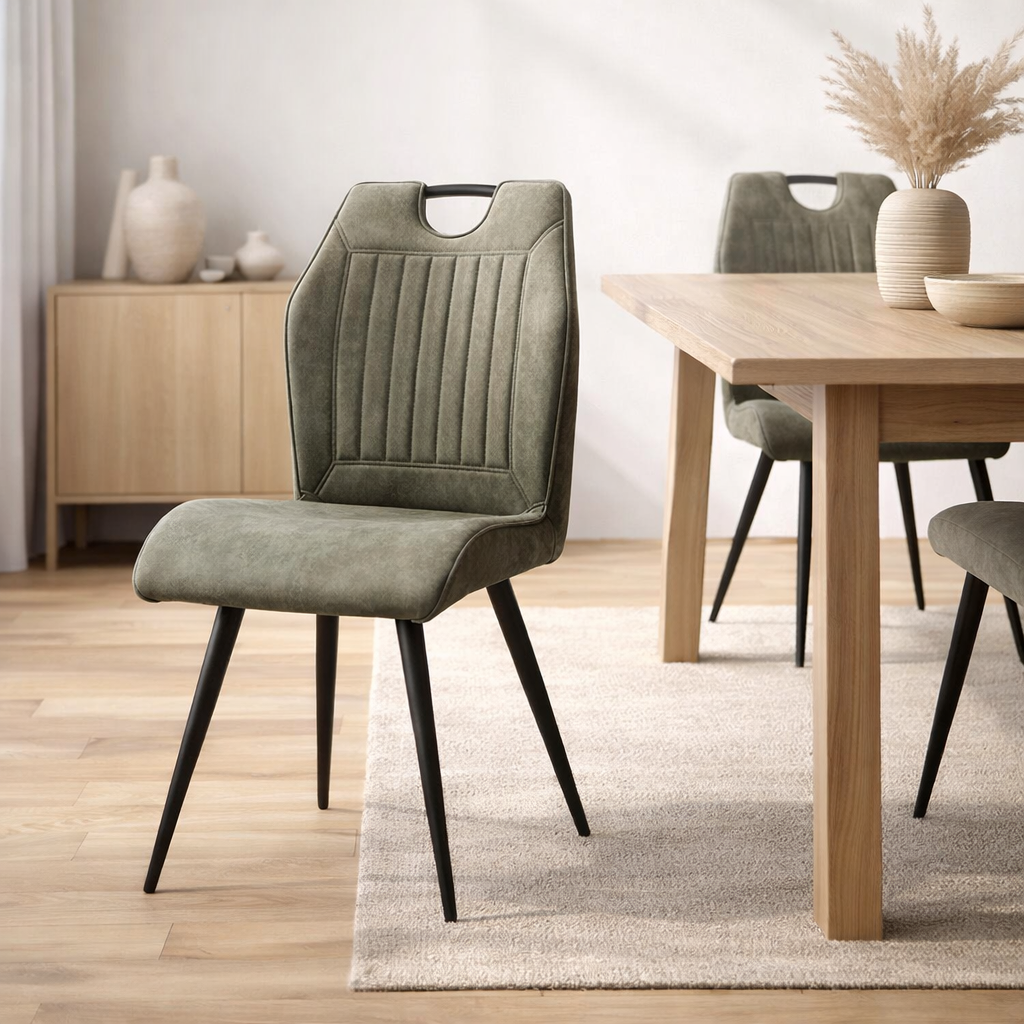 Chaise garda tissu noir vert doux en situation