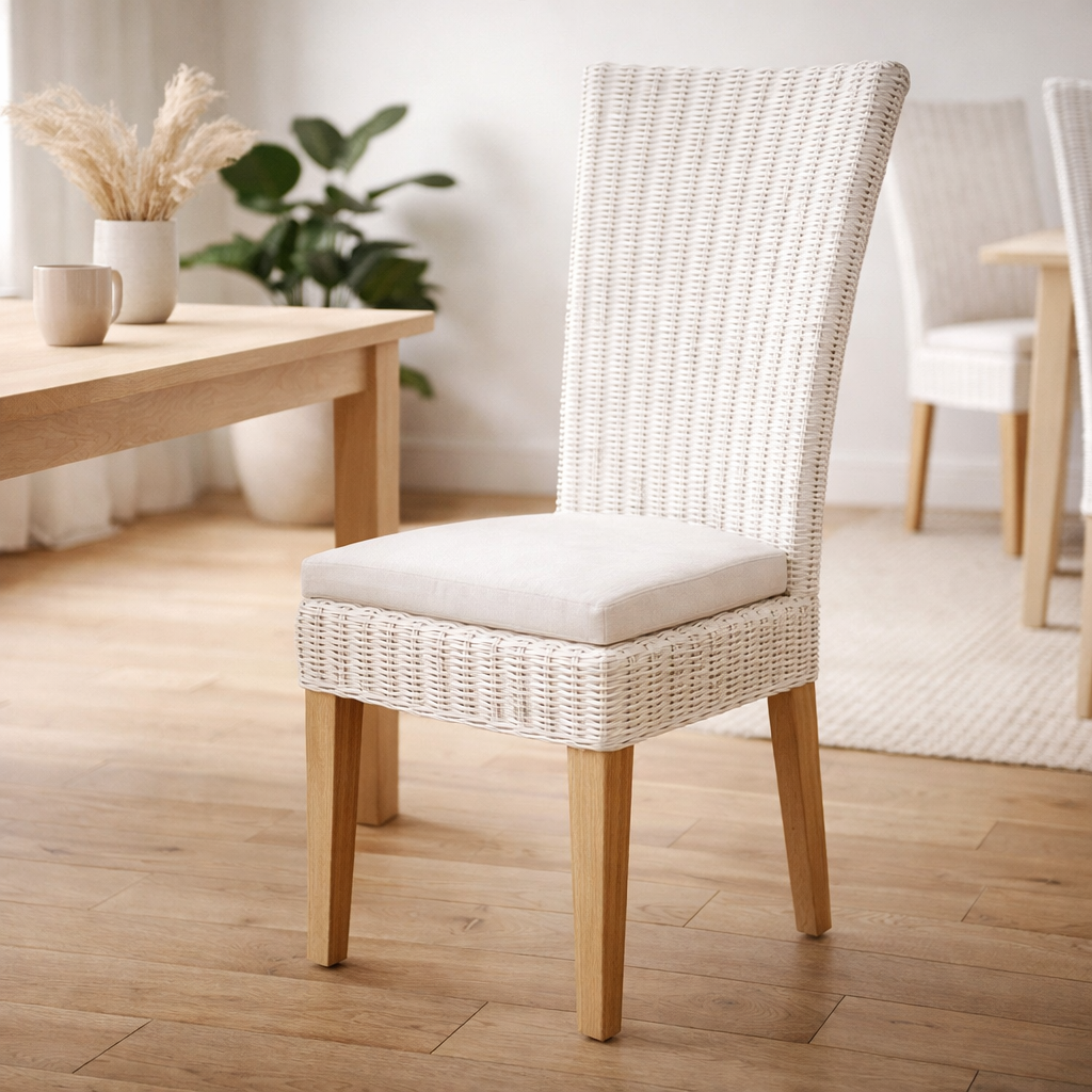 Chaise de rotin chaise de salle à manger blanche chaise de panier cardine blanc chaise de jardin d'hiver durable en situation