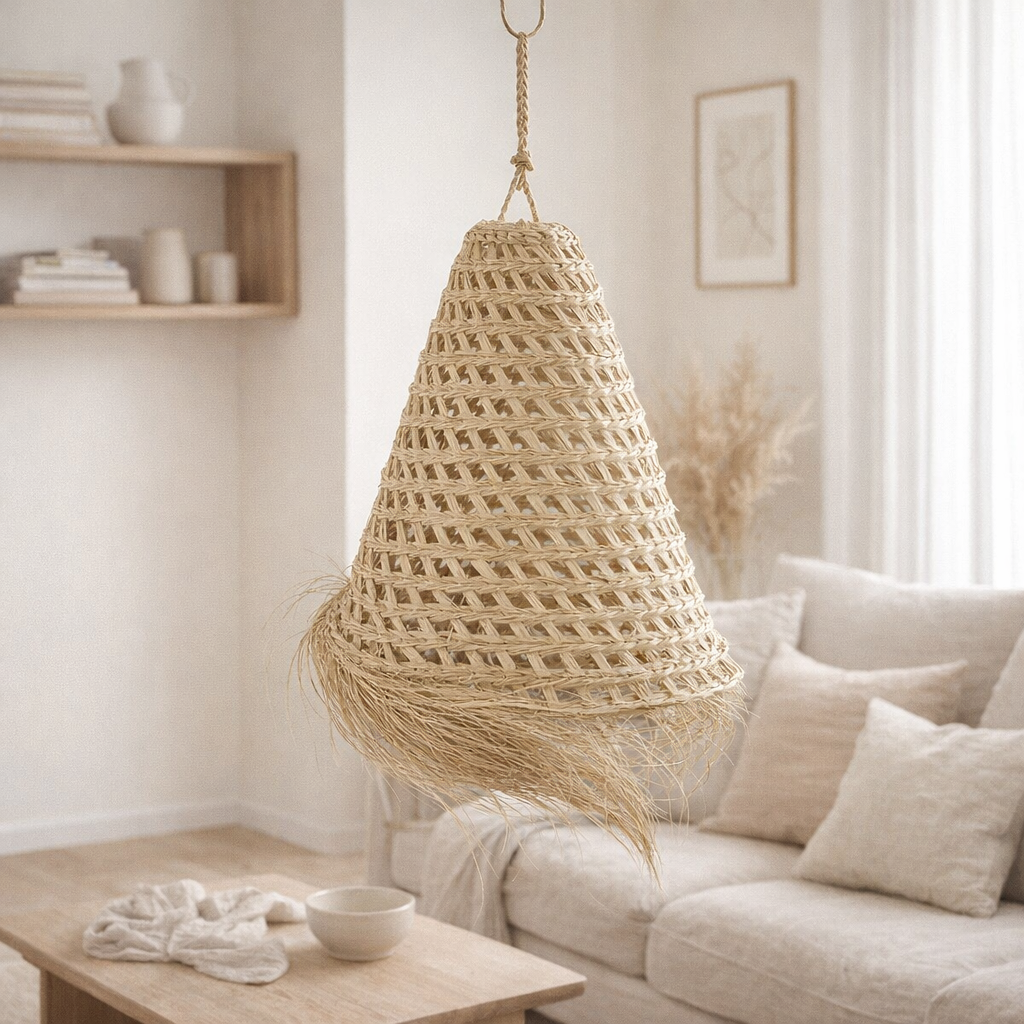 Abat-jour en raffia naturel en situation