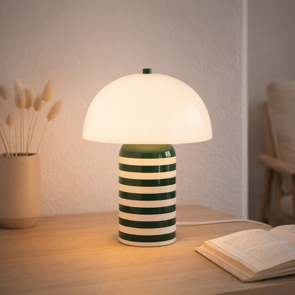 Lampe de table rayée rétro en situation