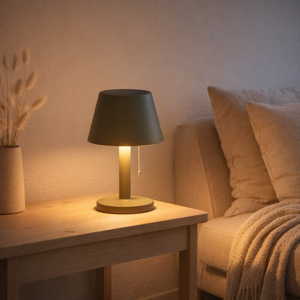 Lampe de table sphère solaire en situation