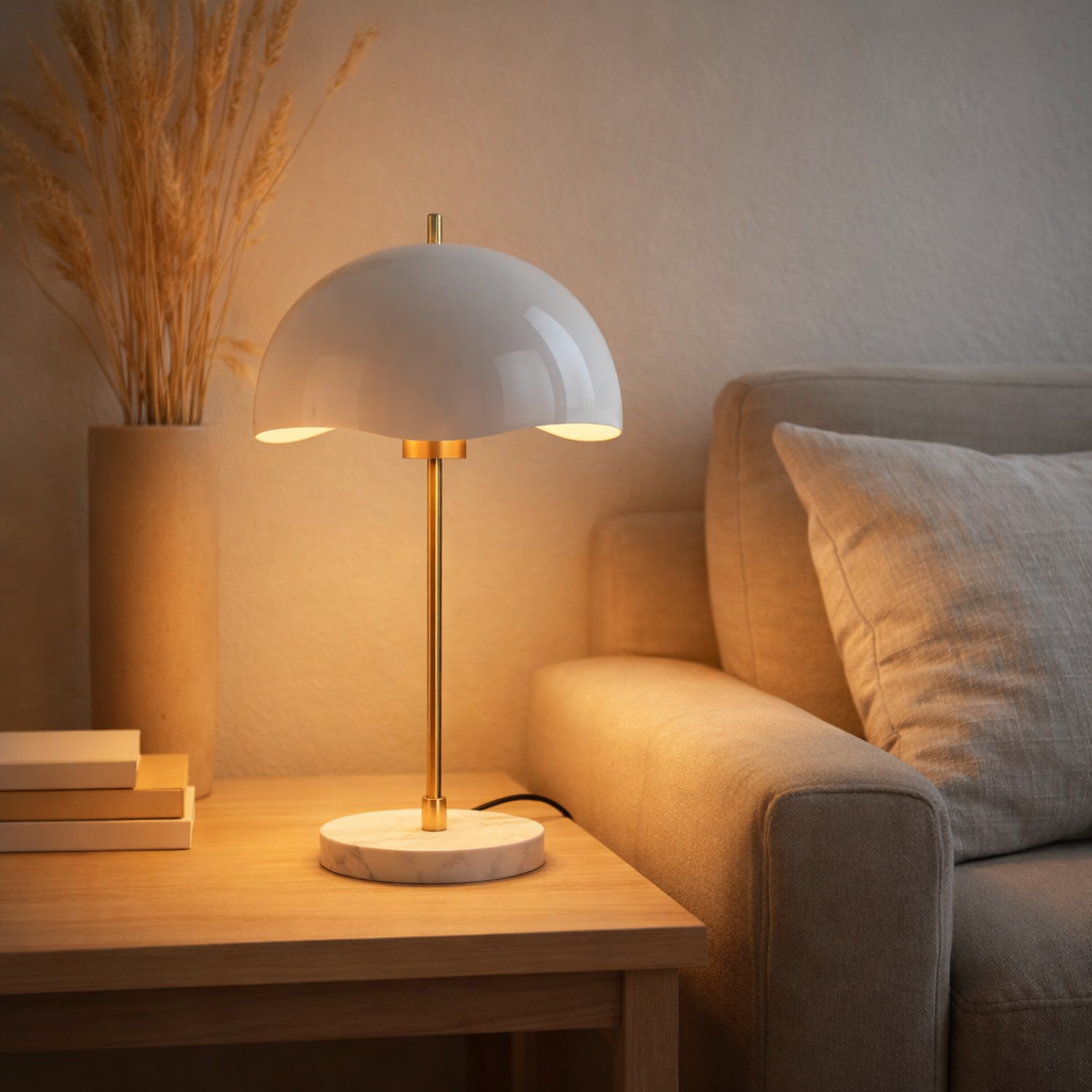 Lampe de table à dôme ondulé en situation