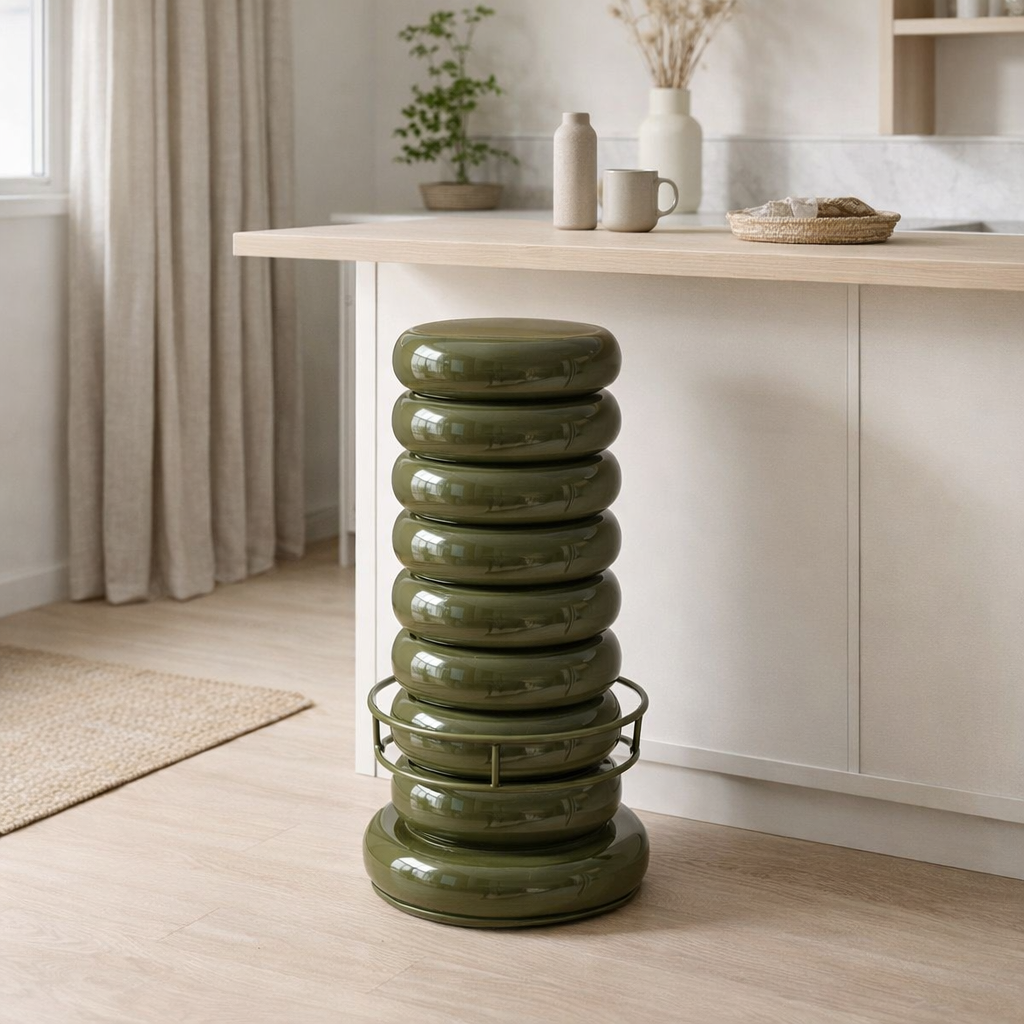 Tabouret de bar en fer vert en situation