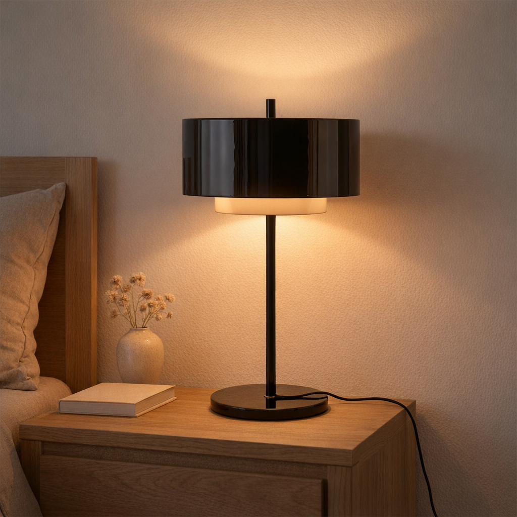 Lampe à poser en fer noire en situation