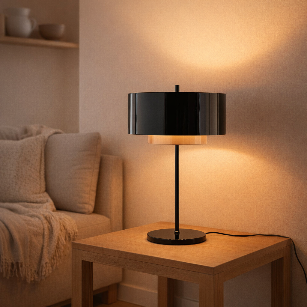 Lampe à poser en fer noire en situation