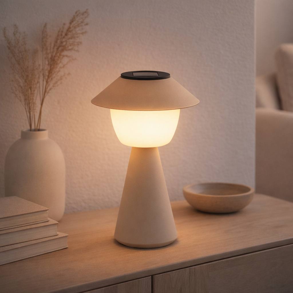 Lampe de table solaire en forme de marionnette en situation