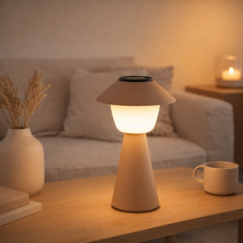 Lampe de table solaire en forme de marionnette en situation