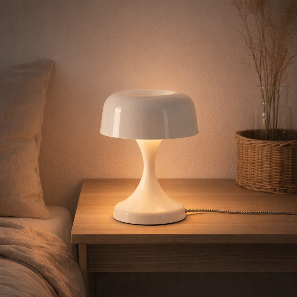 Lampe à poser rétro en fer blanc en situation