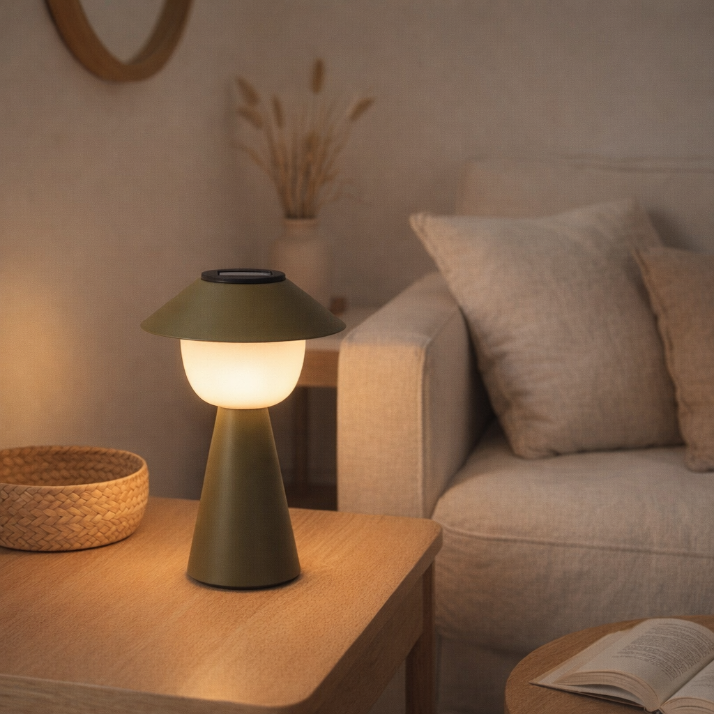 Lampe de table solaire en forme de marionnette en situation