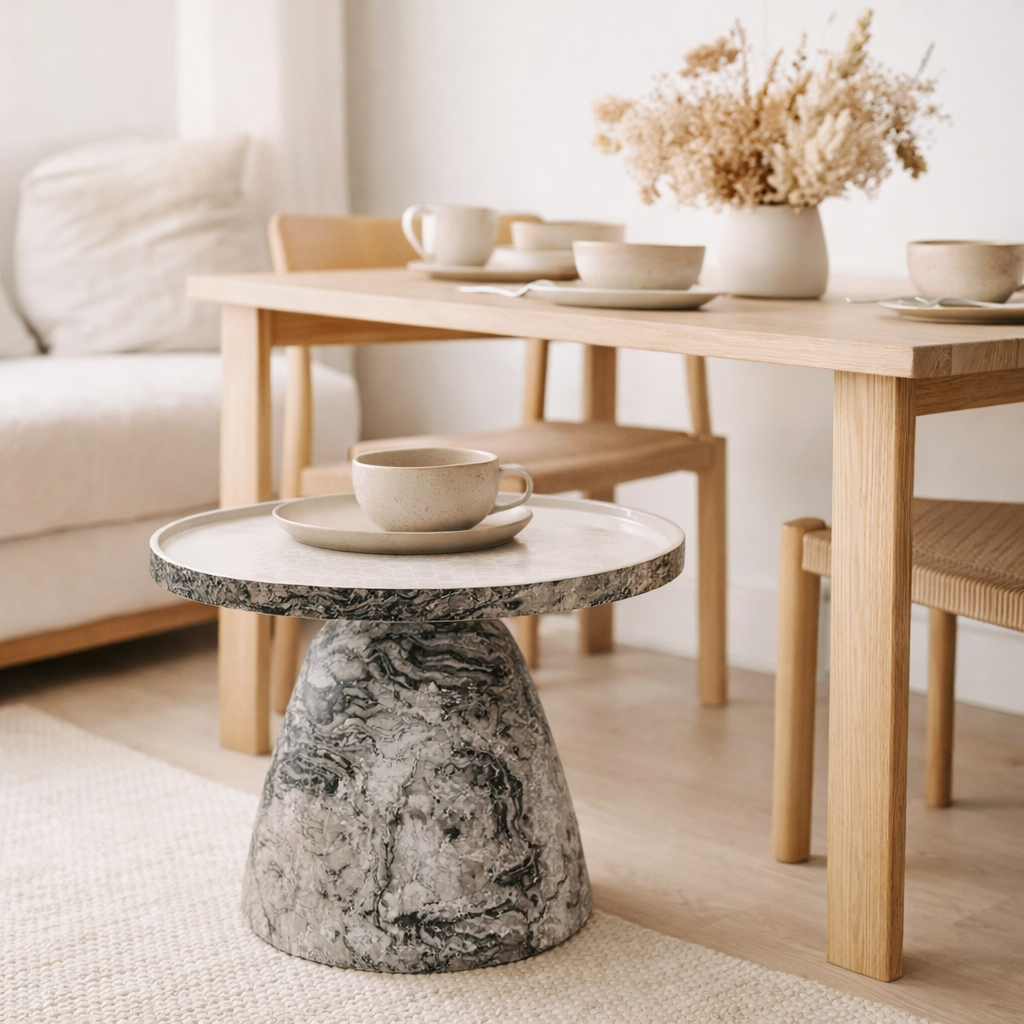 Table d'appoint en marbre mosaïque en situation