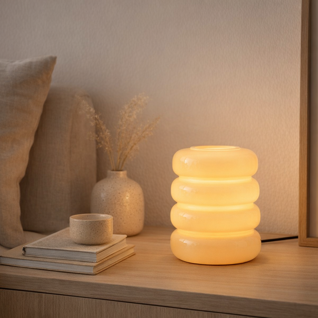 Lampe à poser blanche en verre en situation