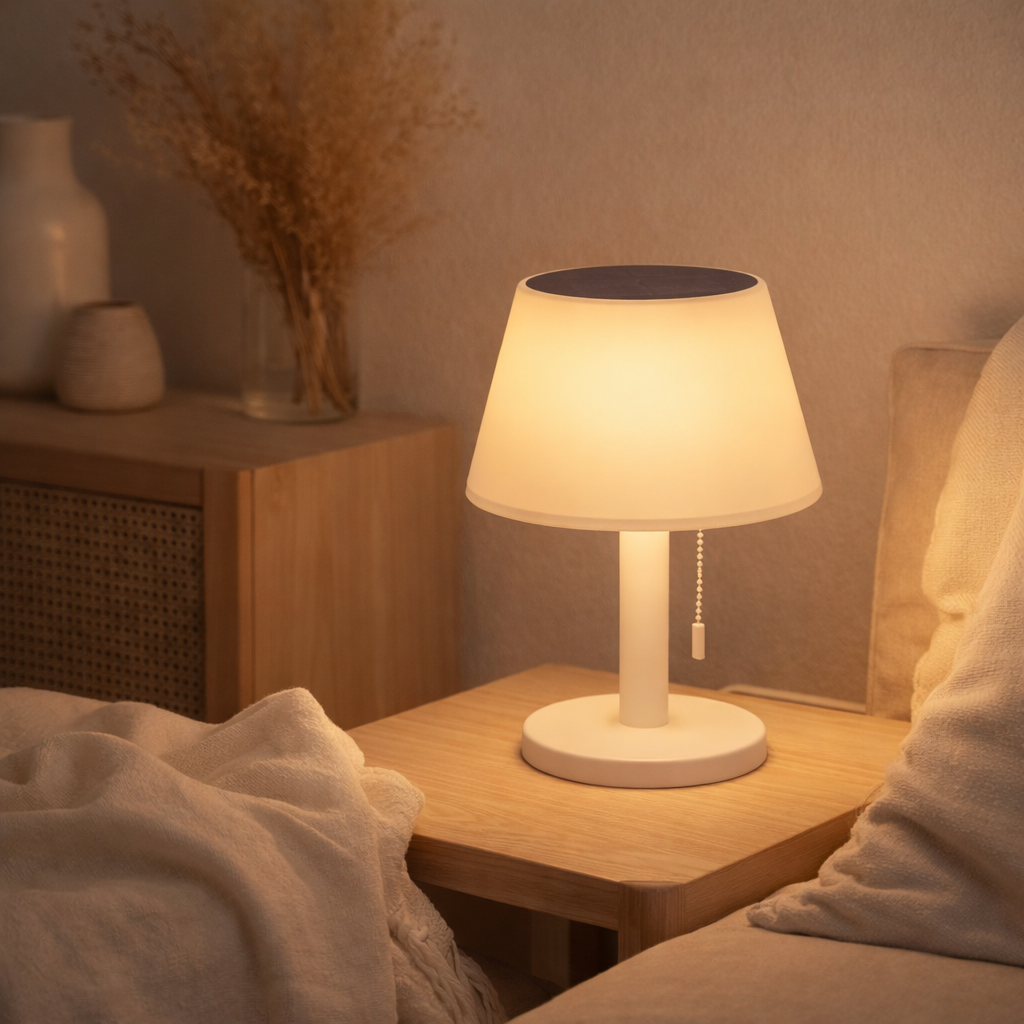 Lampe de table sphère solaire en situation