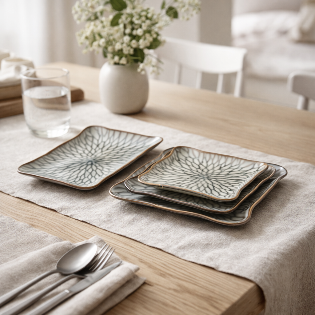 Assiette Rectangulaire The Lotus Ice - Gris Marron - L en situation