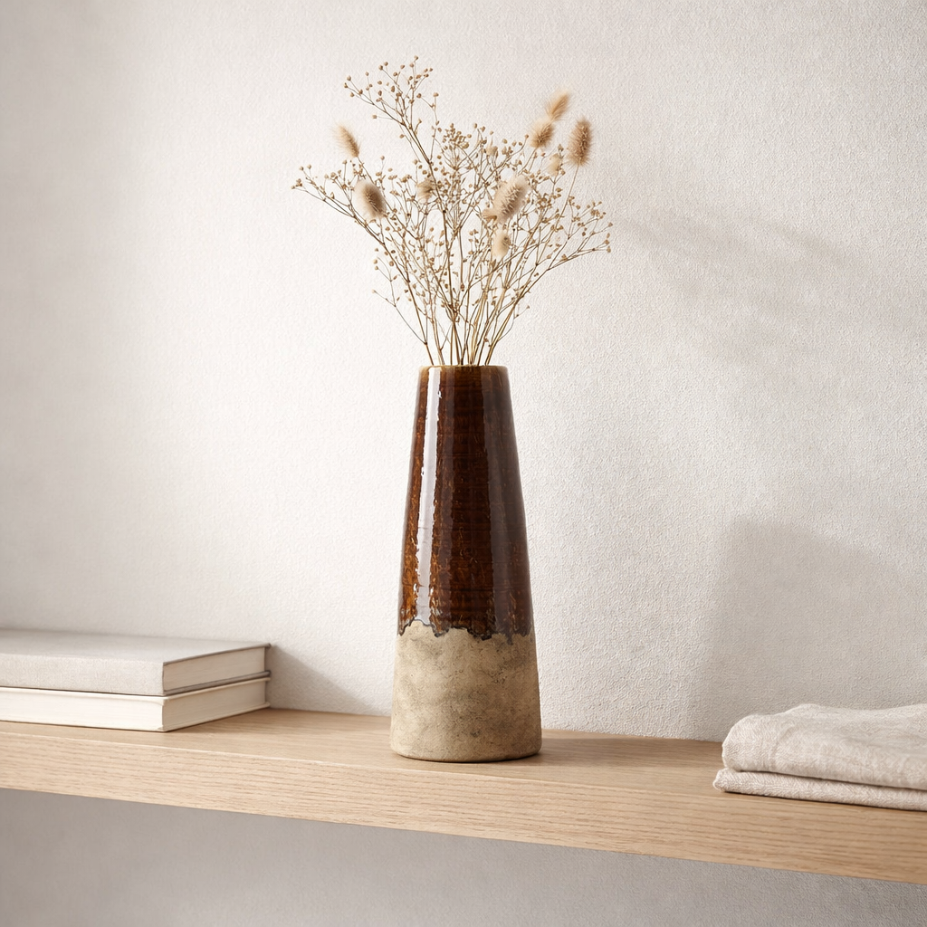 Le Vase Cône Ambré - Brun Béton - L en situation