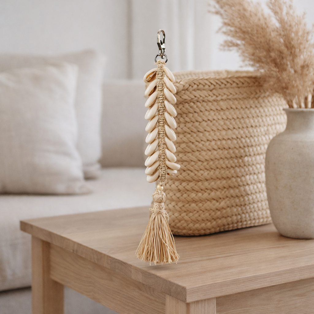Le porte-clés en raphia fishbone - blanc naturel en situation