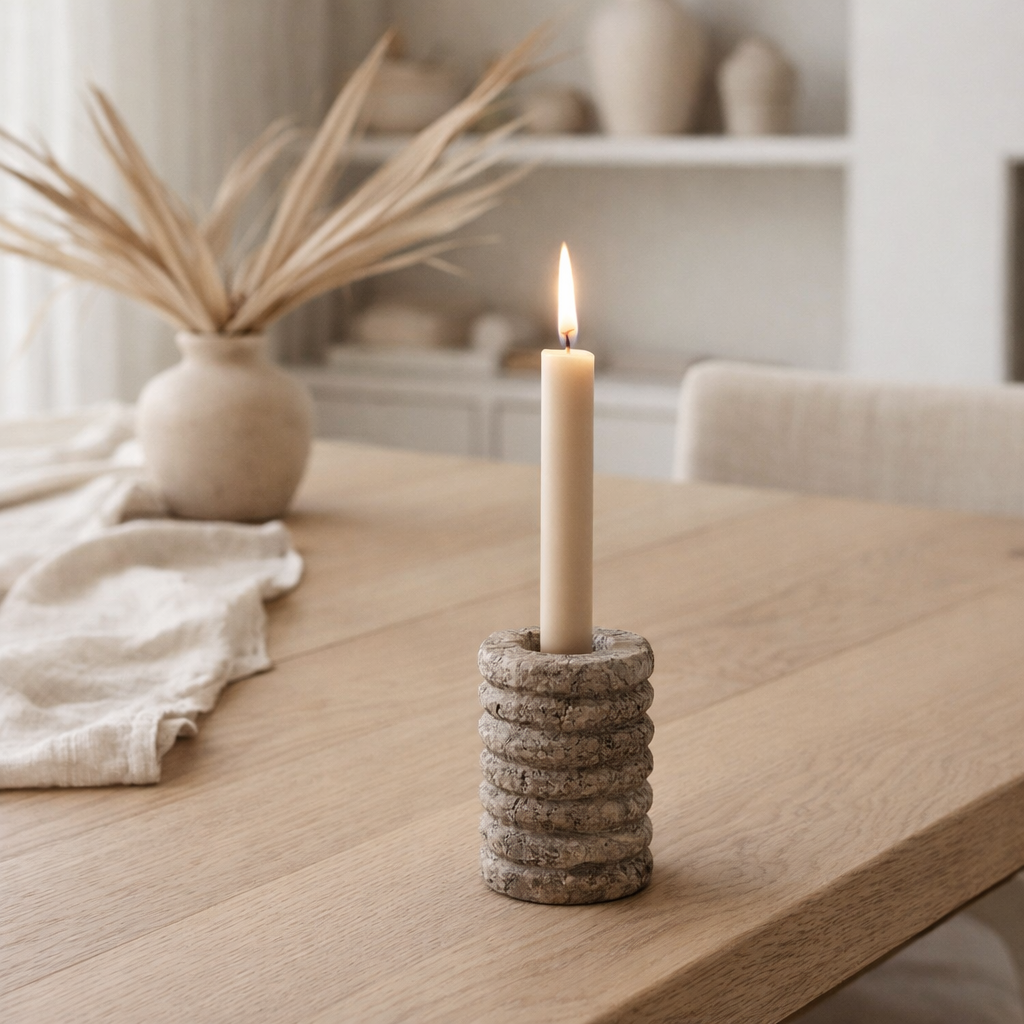 Bougeoir The Travertine Ripple Taper - Gris - S en situation