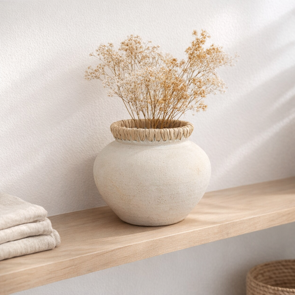 Vase styly terre cuite beige lot de 2 en situation