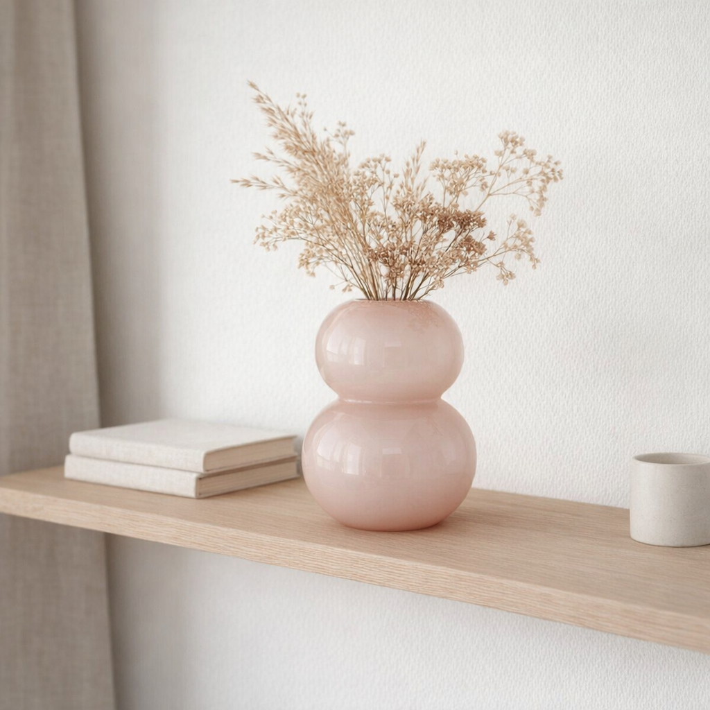 Vase grand en verre rose en situation