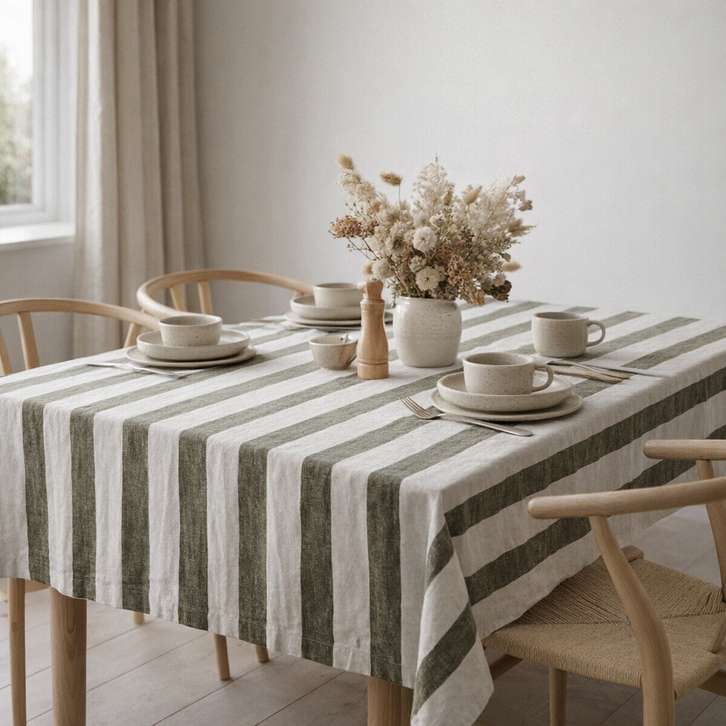 Nappe Rayée - 200X140 Cm - Olive en situation