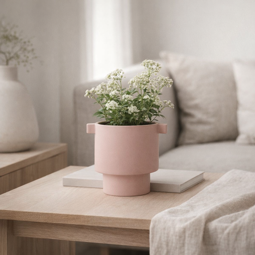Cache-pot rose en céramique en situation
