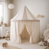 Tente de cirque en tissu peau de pêche beige en situation