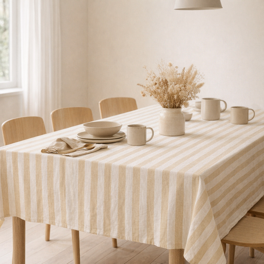 Nappe Rayée - 200X140 Cm - Vanille en situation