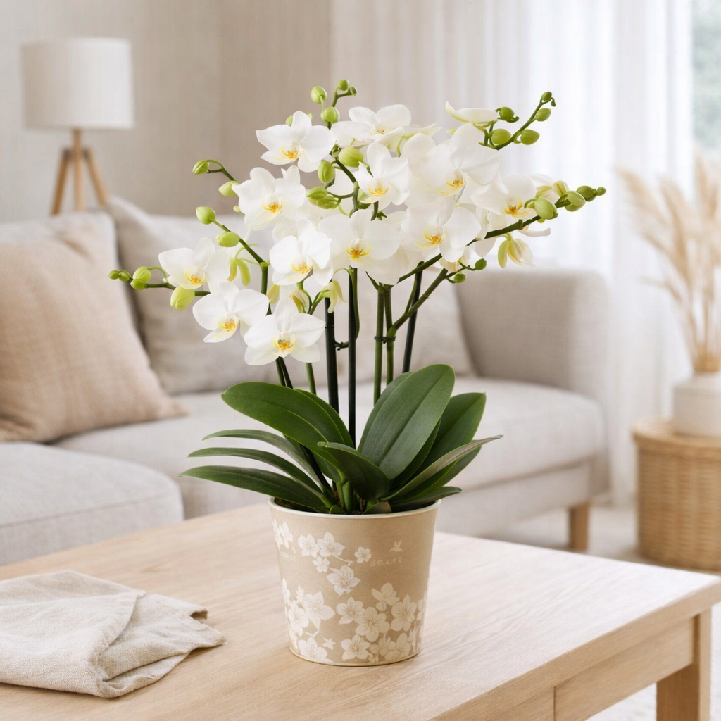 Orchidées de Colibl | Orchidée phalaenopsiste blanche - LAUSANNNE-Making Ø12cm | -Driving Room Plant - Freshly du producteur en situation