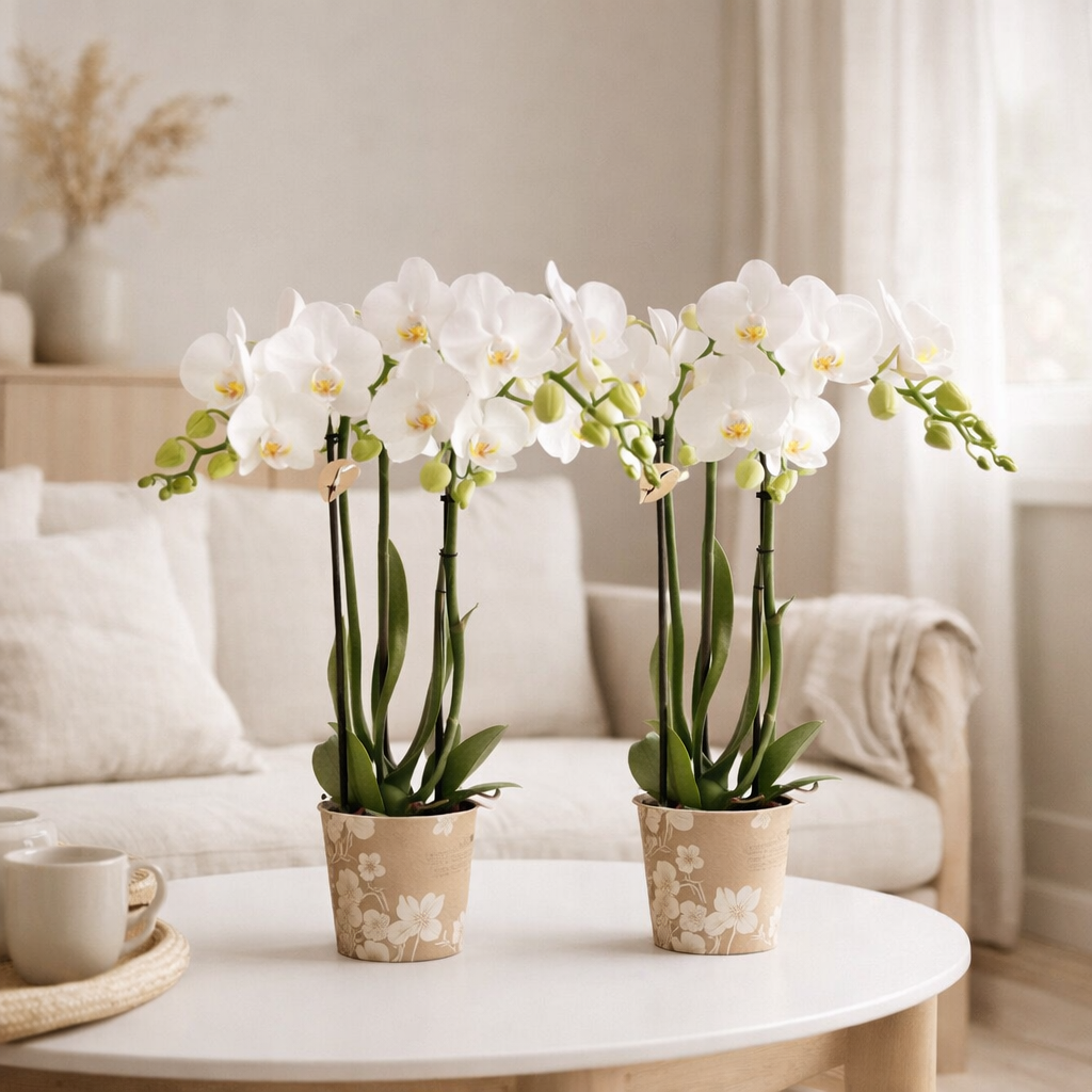 Orchidées de Colibl | Combi Deal à partir de 2 orchidées phalaenopsis blanches - Amabilis - Mesure en pot Ø9cm | -Driving Room Plant - Freshly du producteur en situation
