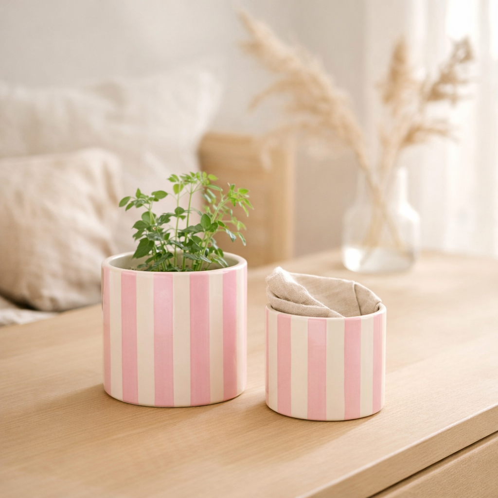 Maison Colibri | Rayure peinte - Rose - Ø9cm en situation