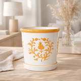 Cache-pot en céramique orange Malaga 12 cm en situation