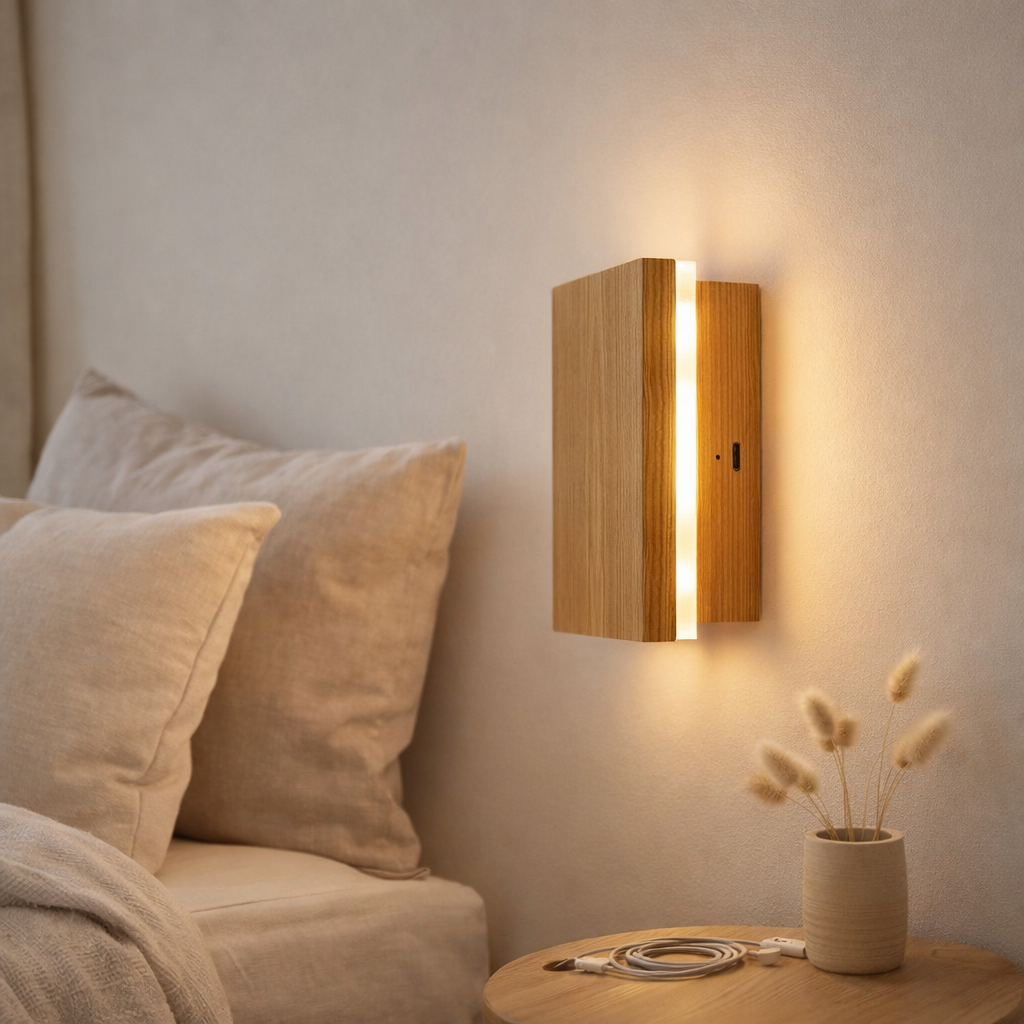 Applique murale sans fil Lane marron clair en situation