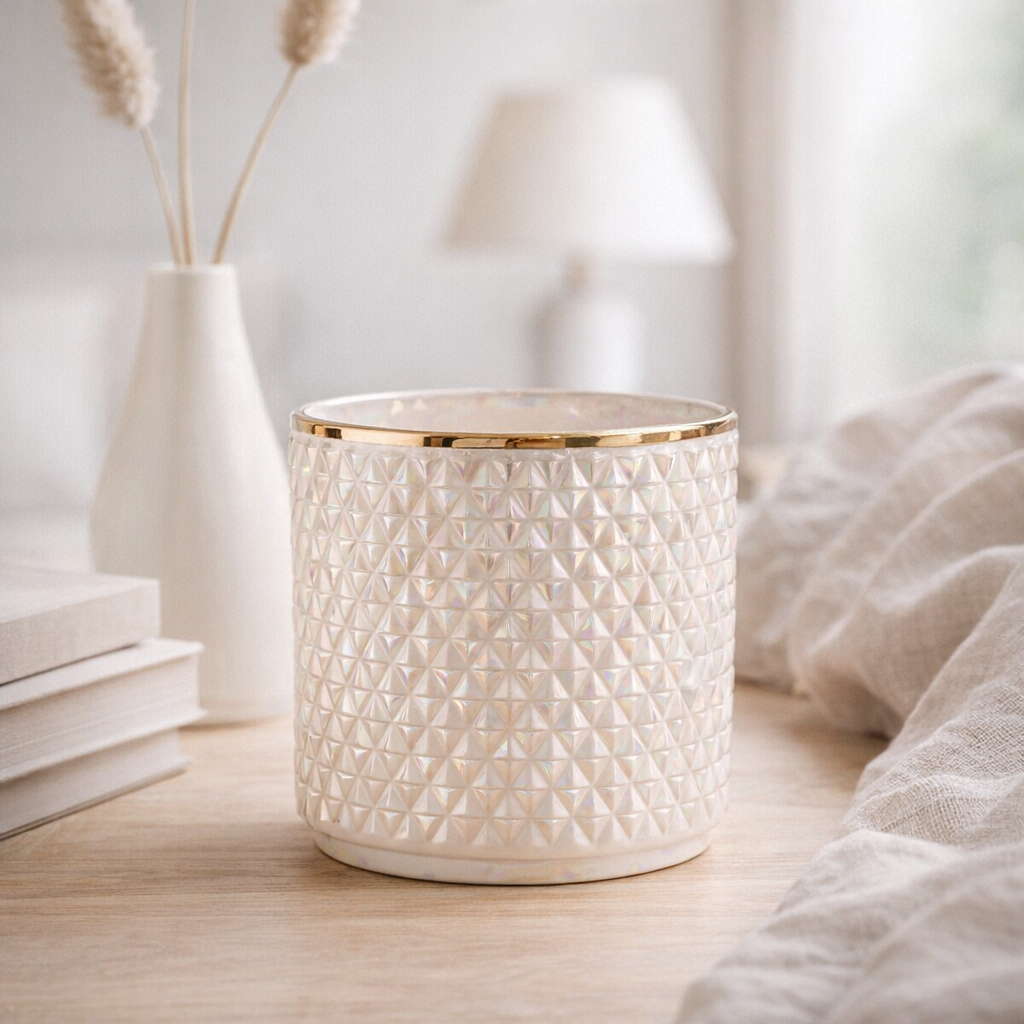 Kolibri Home - Cache-pot Diamond Pearl travertin - Ø12 cm en situation