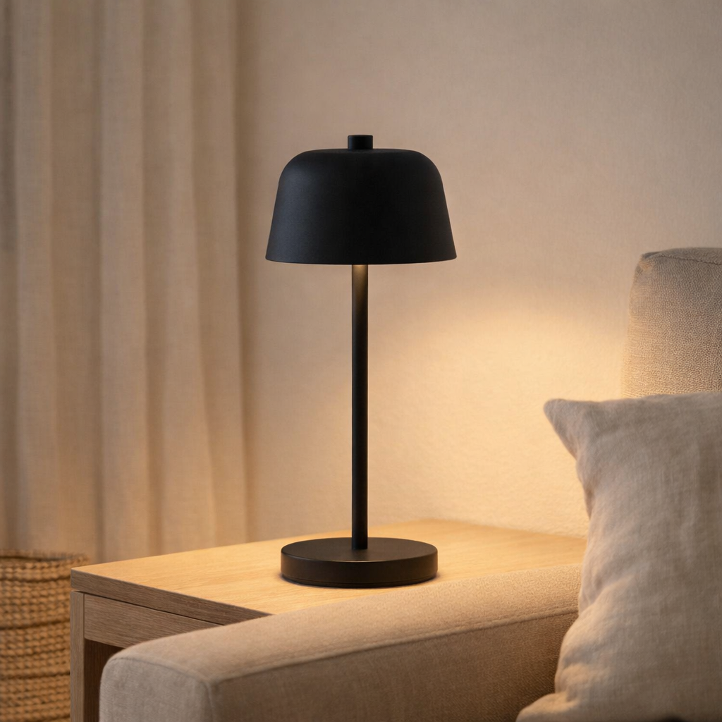 Lampe de table rechargeable noire Anton en situation