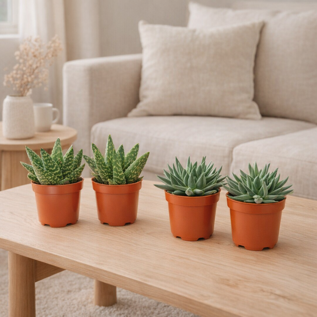 2x Aloe Paradisicum + 2x Crassula Tenelli - 4 pièces - Ø10,5cm - ↕10cm en situation