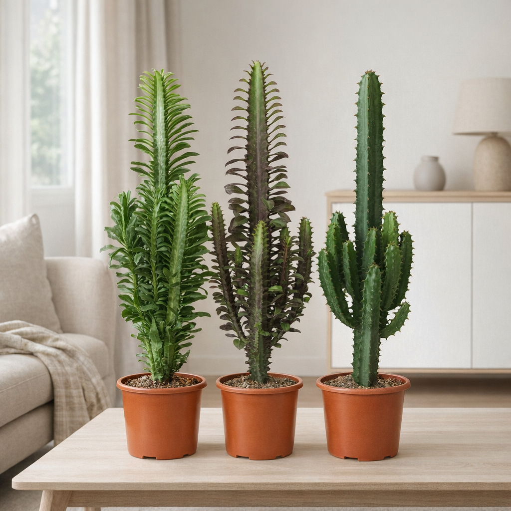 Cactus Desert Mix (Euphorbia) - 3 pièces - Ø17cm - ↕70cm en situation