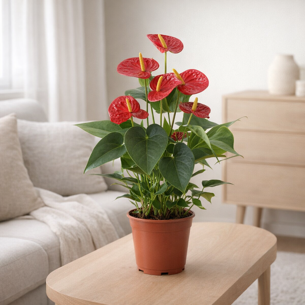 Anthurium Success rouge en manche transparente - Ø14cm - ↕43cm en situation