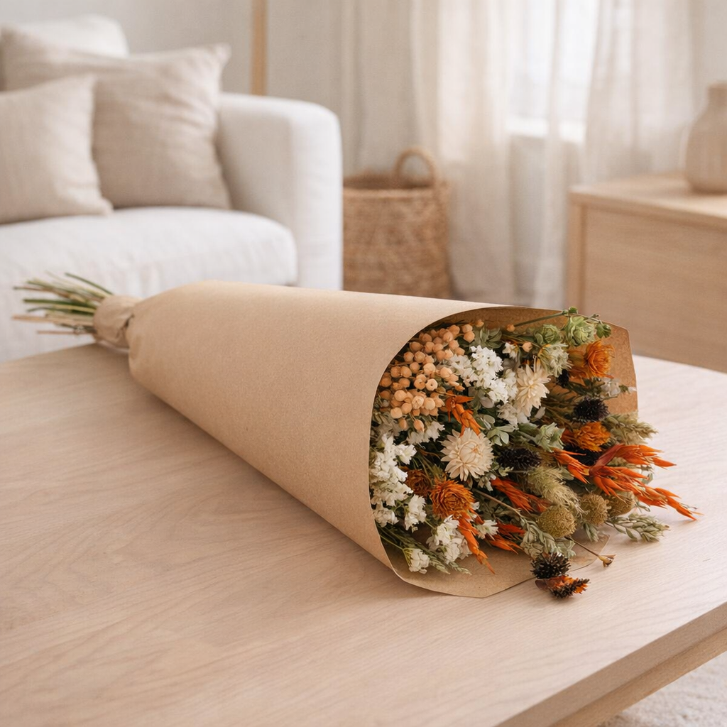 Lot de 8 bouquets de fleurs séchées ambre foncé en situation
