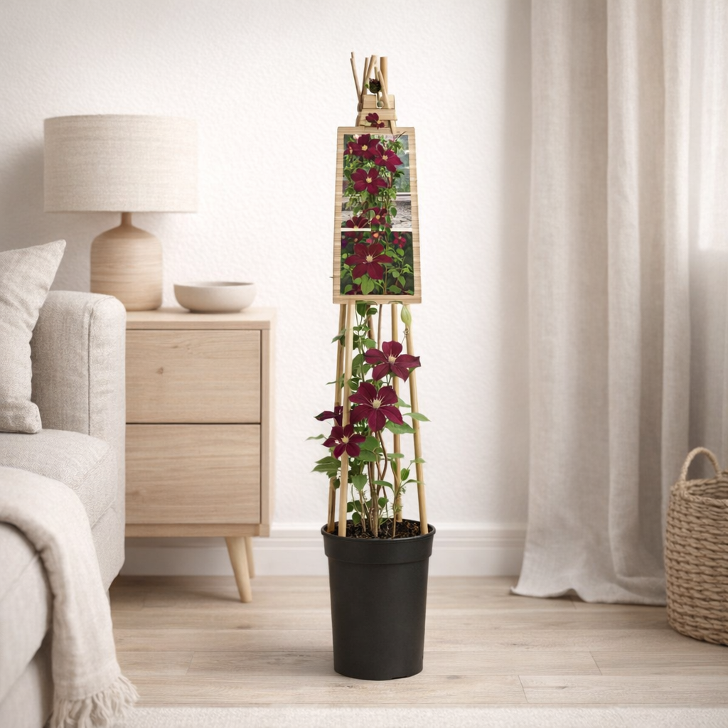 Clematis 'niobe' +3.0 Label - Ø17cm - ↕75cm en situation