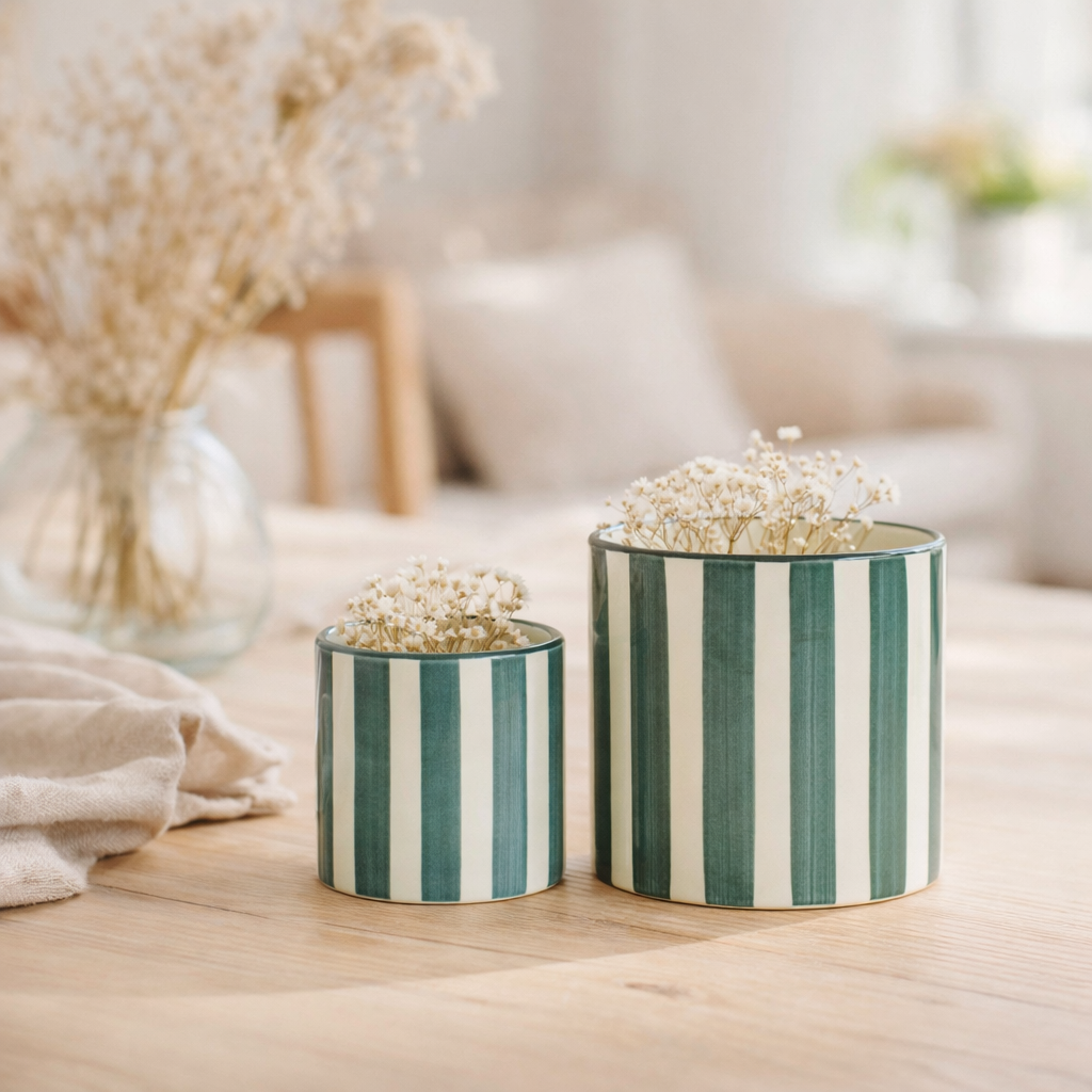Maison Colibri | Rayure peinte - Vert - Ø9cm en situation