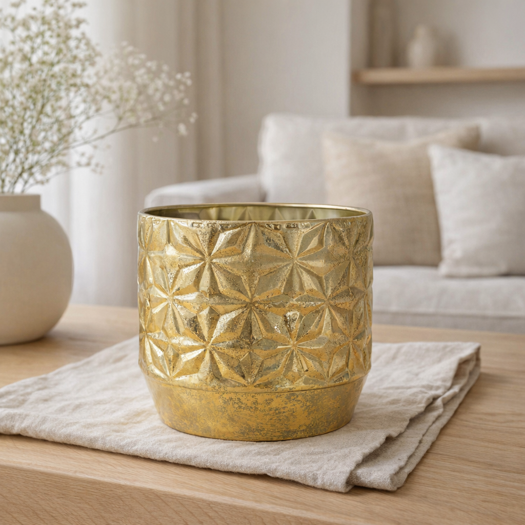 Cache-pot Linske brillant doré 15 cm en situation