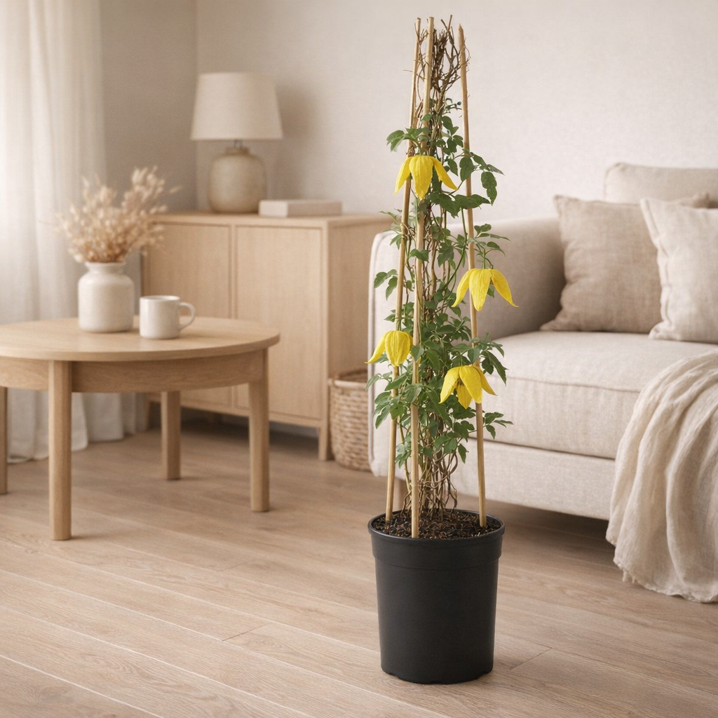 Clematis tangutica + Light Label - Ø17cm - ↕75cm en situation