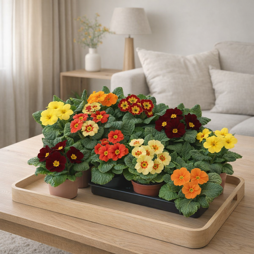 Primula acaulis rétro - Ø11 cm - ↕15 cm en situation