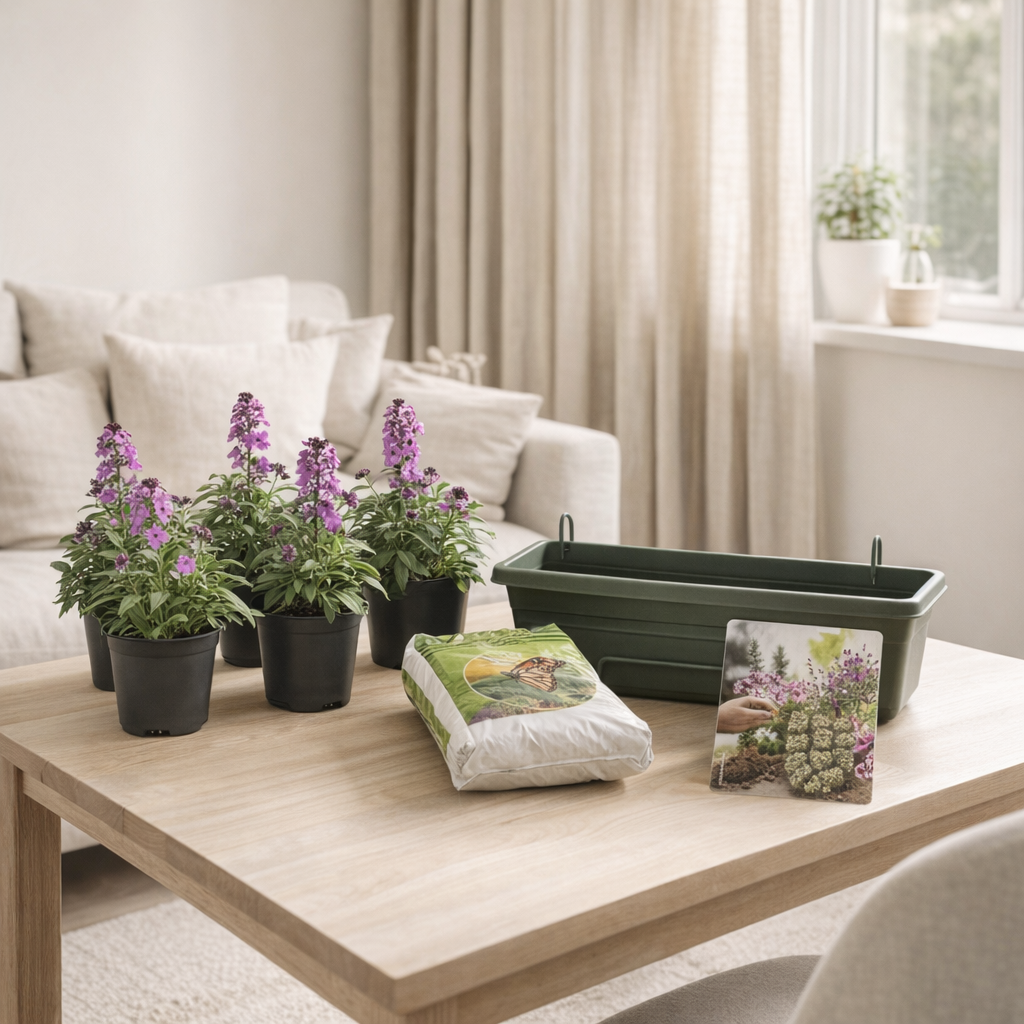 Kit de bricolage balcon avec Erysimum Linifolium violet en situation