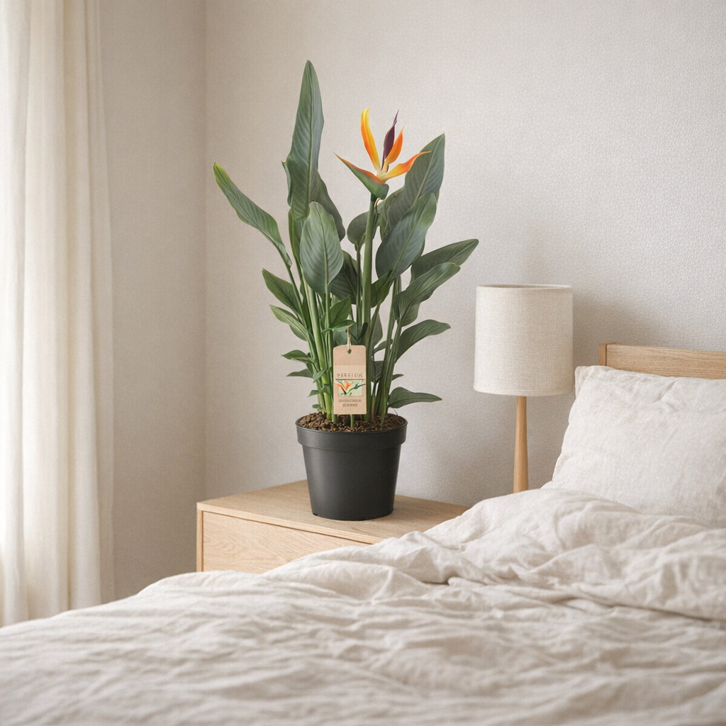 Strelitzia Queen avec fleur artificielle Ø21 cm en situation