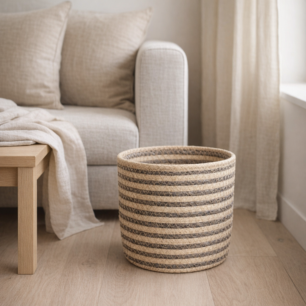 Panier naturel gris en osier en situation