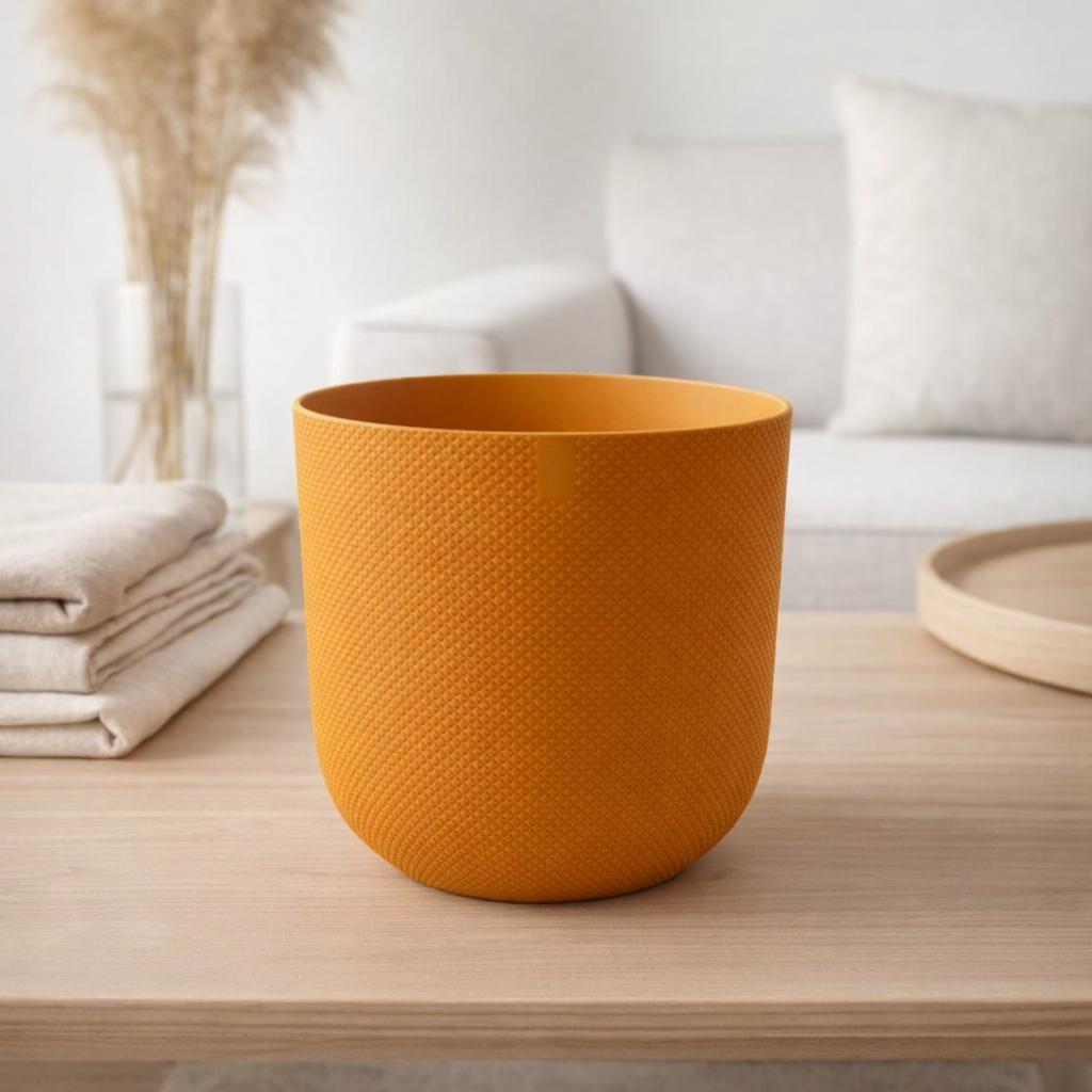 Cache-pot rond en plastique terracotta 23 cm en situation
