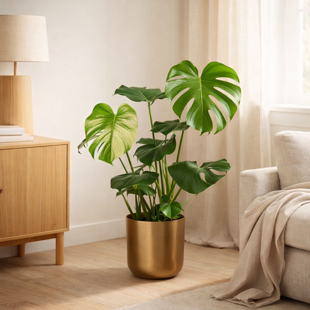 Monstera Deliciosa - ↨80cm - Ø21cm + Pot Mayk Gold en situation